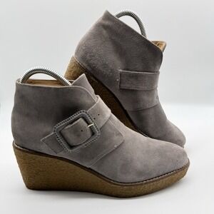 Jack Rogers Suede Wedge Ankle Boots Gray Womens 9M Buckle Everyday Casual‎